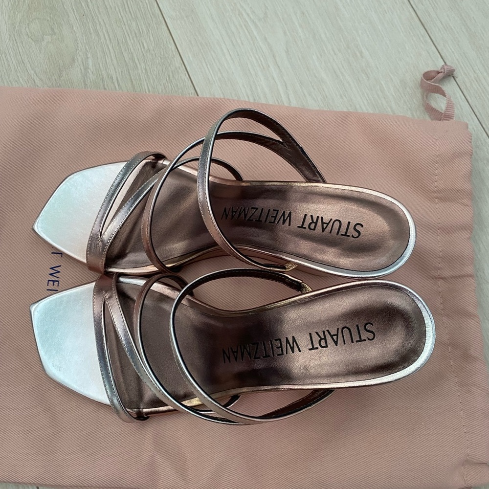 New Stuart Weitzman Strapeze 85MM Leather Wedge Sandals